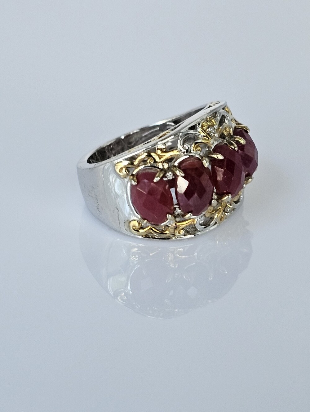 Genuine Rubies & Diamond Ring in Palladium Sterling Silver 18k Sz 6! See 2nd Pic - Picture 9 of 9
